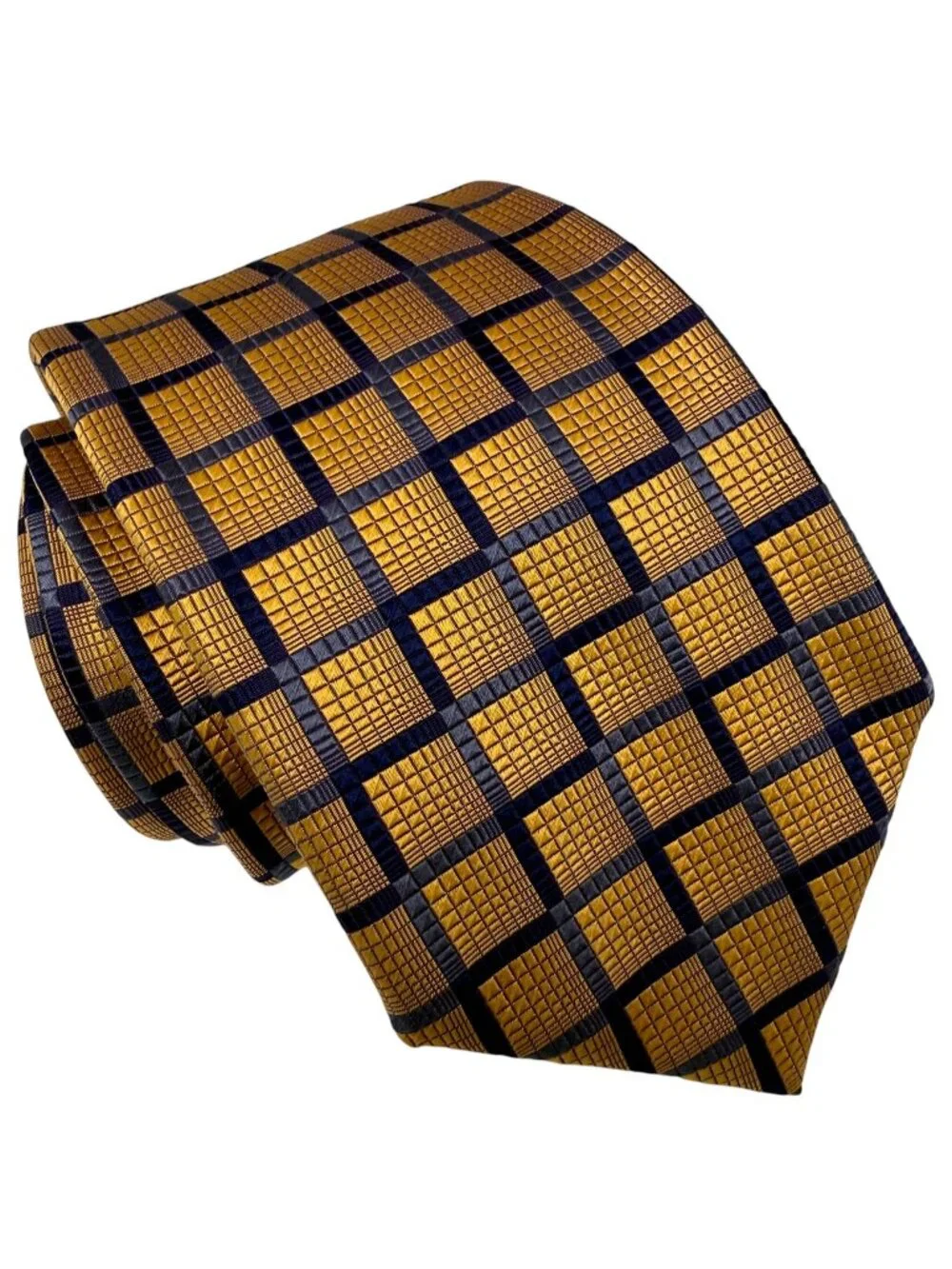 BEREND DEWITT Mens Designer Necktie Silk Woven Yellow Blue Geometric Tie Italy
